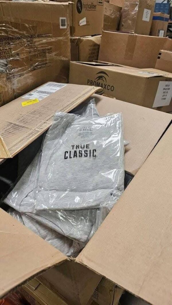 Wholesale True Classic Pallets 5,200 plus Items - 4400+ Shirts, 450+ Polos, and 440+ Pants, Jeans, and Joggers.
